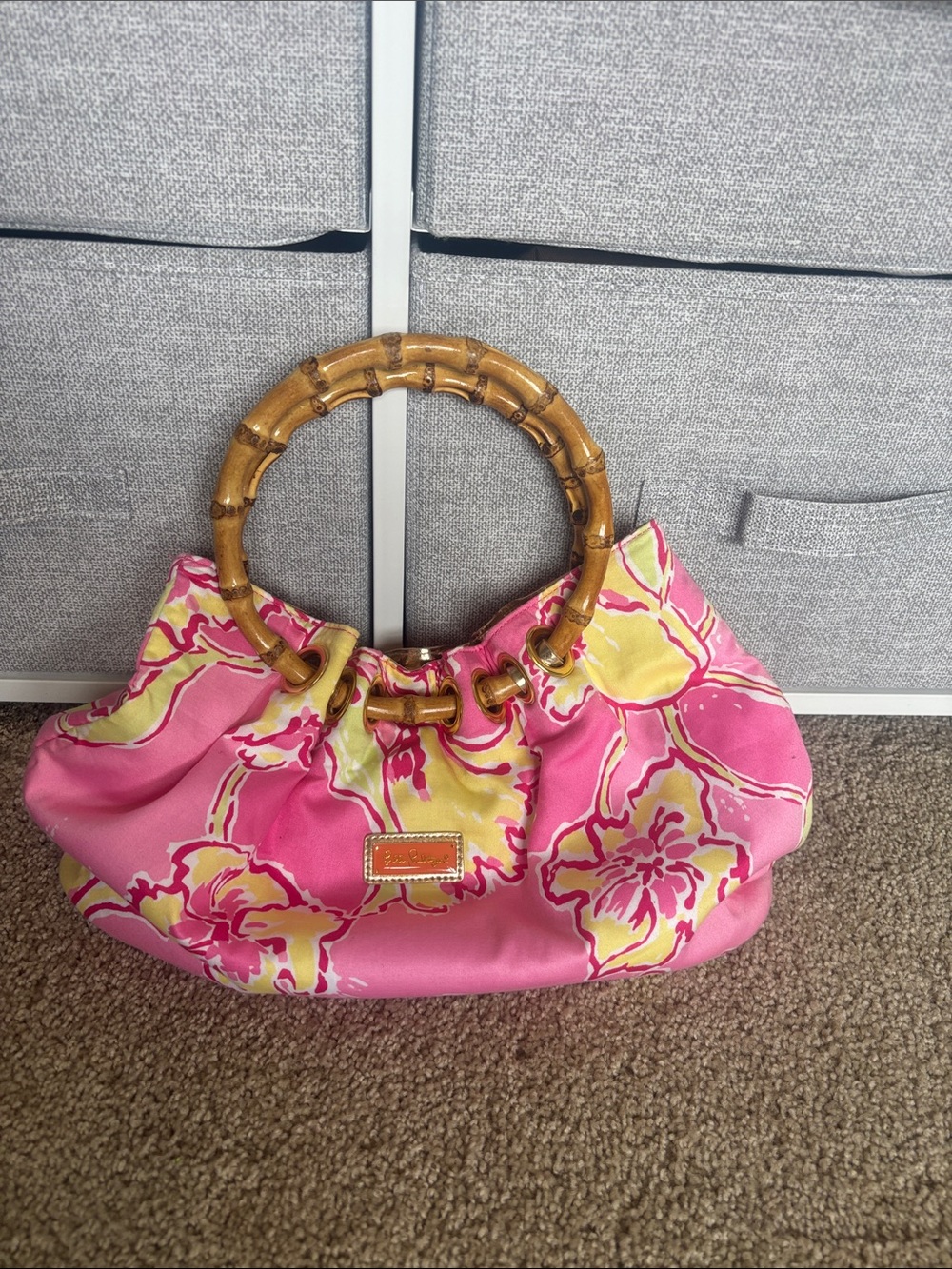 Lilly Pulitzer Pink Floral Bamboo-Handle Women’s Handbag